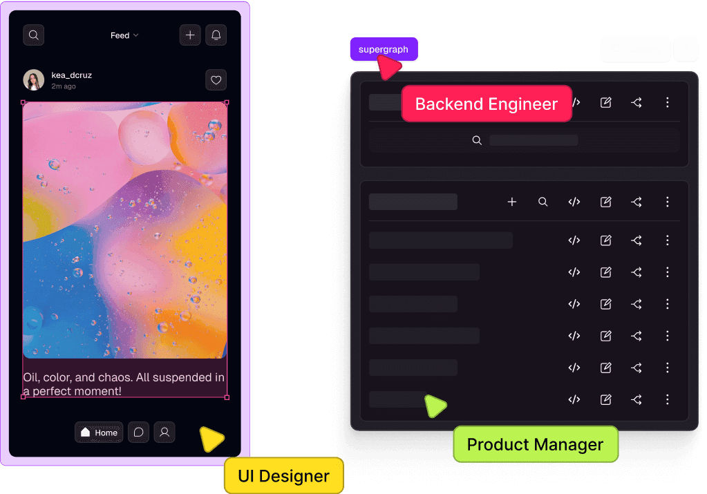 Design collaboration interface showing schema design workflow